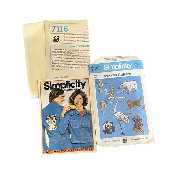 Vintage 1975 Simplicity 7116 UNCUT Embroidery Transfers Endangered Species - Picture 1 of 5
